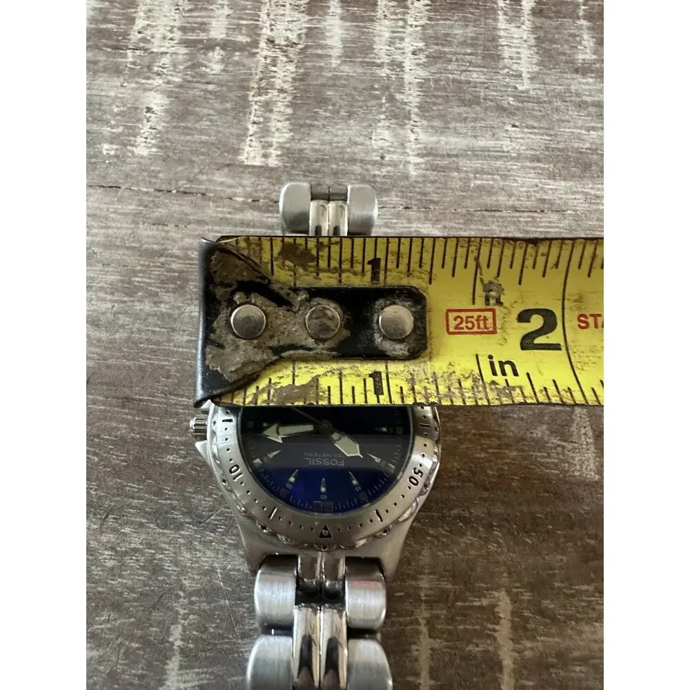 Fossil Mens Watch 35mm Blue Dial Diver AM-3715 Stainless Steel New Battery